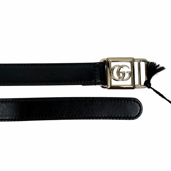 Gucci 20mm Leather Tie Belt Double GG Logo Black Silver Size 95/38 main image 11